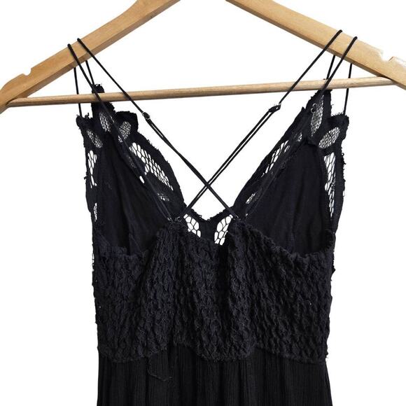 FP One Black Adella Maxi Slip Dress S Whimsigoth Boho Gauzy Lace Strappy Flowy - Picture 3 of 11